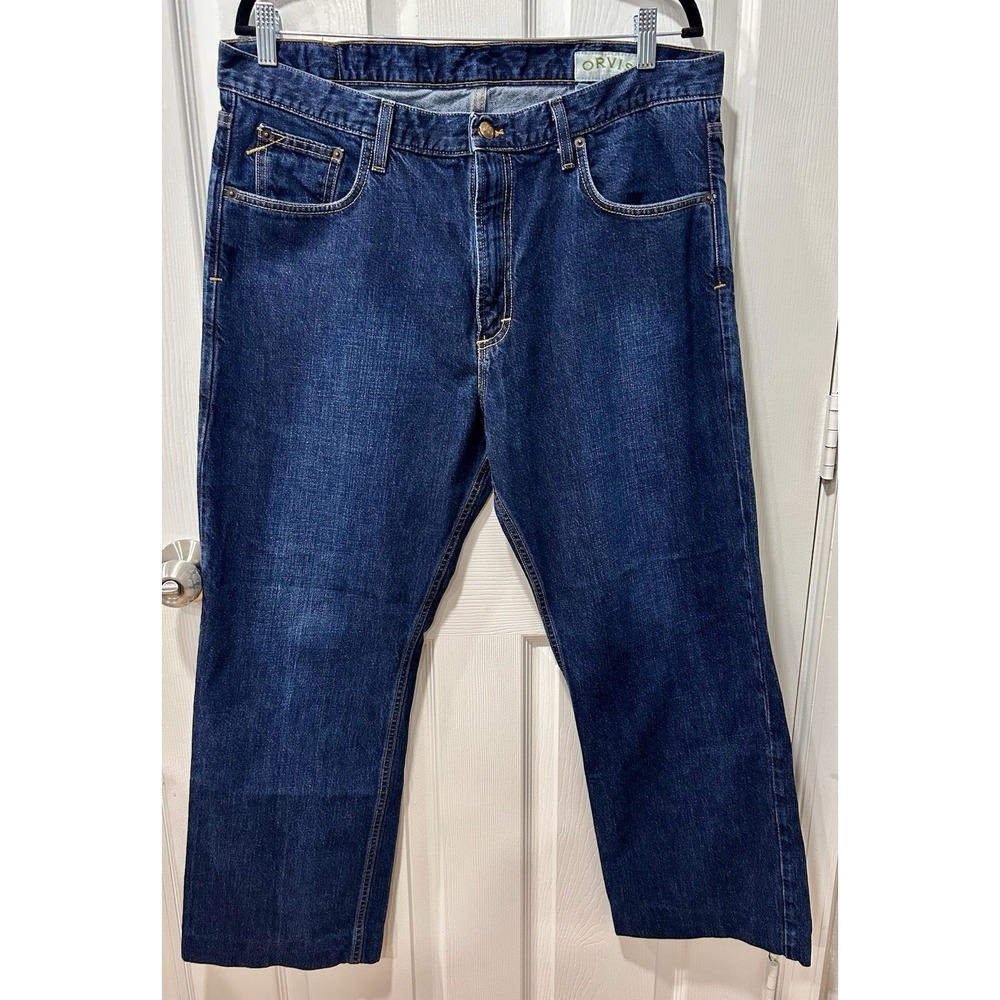Orvis Montana  Men's Jeans 36 X 28 HEMMED Blue Denim Dark Wash Straight Leg